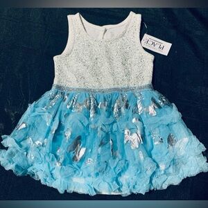 New The Childrens Place 3/6 month shimmery silver butterflies ruffled dress